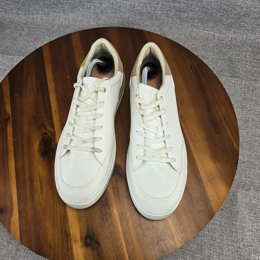Zara Mens Low Top Sneakers White Tan Minimalist Lace Up 2201/921/001 EU 43 US 10